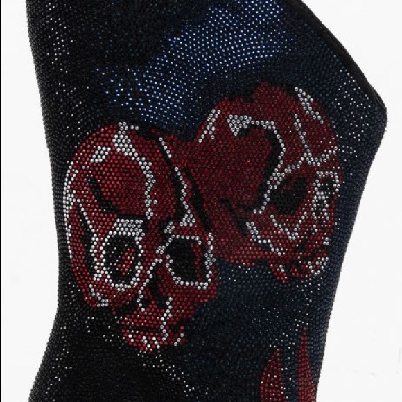 Doll Kills Sexy Red and Black Rhinestone Knee High Heel Cowboy Boots - Picture 6 of 6